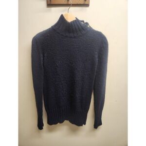 Zara Knit Sweater Womens Turtleneck Long Sleeve Blue Button Detail‎